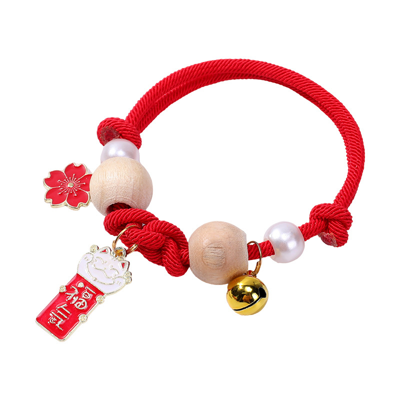 Collar para mascotas con campana, como un nudo, collar de madera de alcanfor, collar, bufanda de gato tejida a mano, collar repelente de pulgas