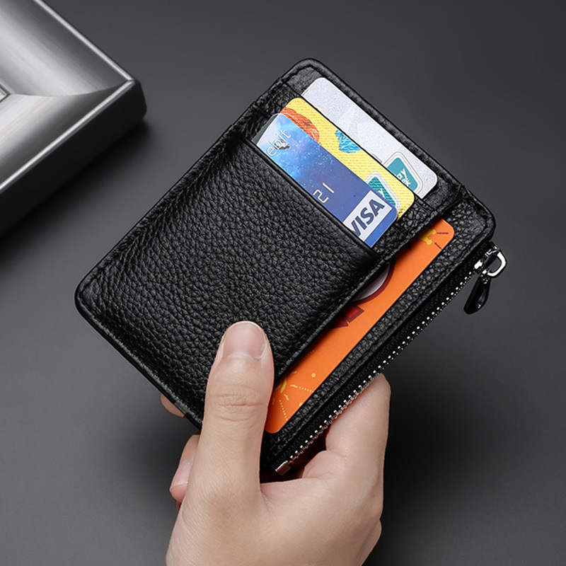 Manufacturer's Cross-Border Genuine Leather Card Holder, First-Layer Cowhide Card Holder, Ultra-Thin Bank Credit Card Holder, Multiple Card Slots, Compact Document Holder