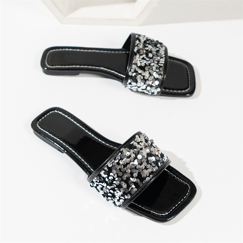 2024 verano nuevo diapositivos de plata zapatillas de engordamiento de moda creativas de escala de pez zapatillas antideslizantes de fondo plano en stock