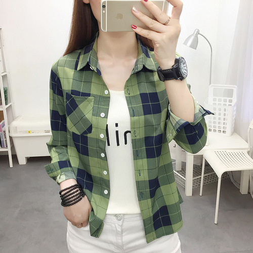 Women's Long-Sleeve Grid Shirt 2025 New Spring and Autumn Korean Version Retro Hong Kong Style Base Shirt for Plus Size Casual Single Wear Outerwear