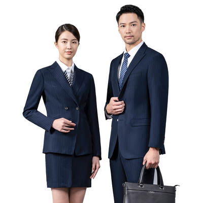 男女同款西装男西服套装藏青色条纹女式职业女裙套装高管白领外套