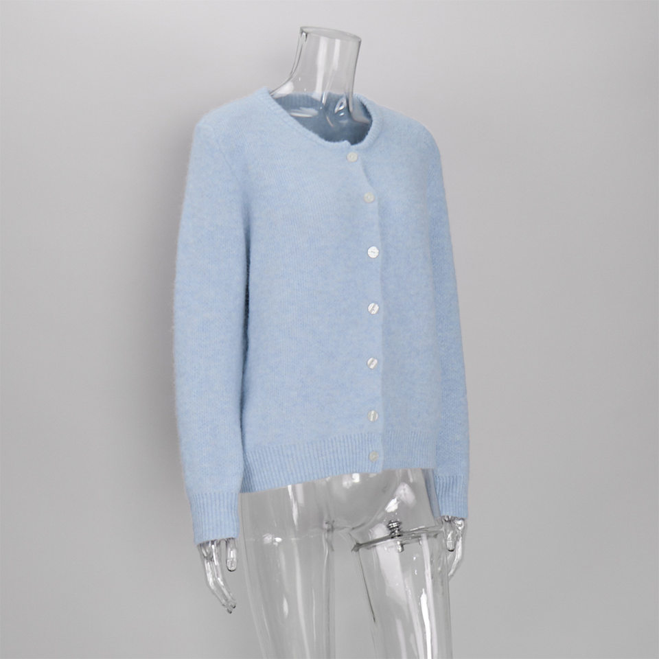 Áo khoác cardigan len nữ cổ tròn dài tay cài một hàng cúc phong cách retro thanh lịch — Màu trắng, Màu xám đậm, Xanh da trời, Xanh lá cây chi tiết 37