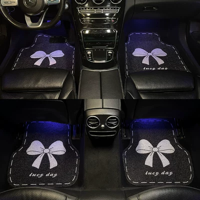 Wear-Resistant Car Interior Foot Mats, Universal Foot Pad - upgraded-thickened-coilwhite-bow-universal-coil-floor-mats-2-front-mats-2-rear-mats-embedded