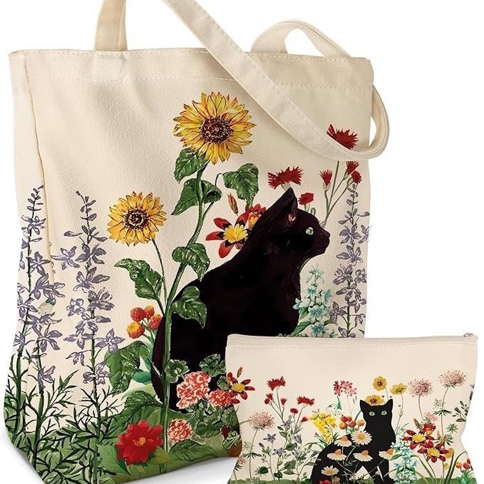 Amazon bolsa de lona transfronteriza bolsa de maquillaje paquete de animales y plantas gato patrón bolsa de mano bolsa de viaje