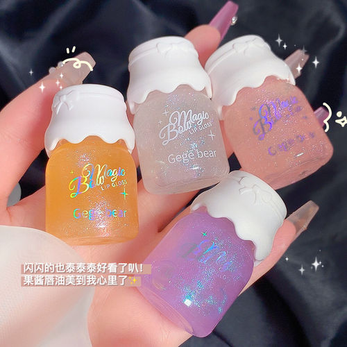 Gege bearGege bear bow milk jar lip gloss moisturizing mirror water gloss with fine glitter pouty lips