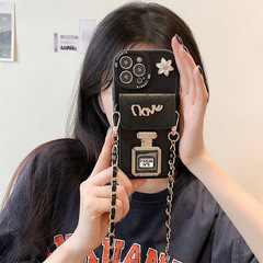 Apple 14 Pro Max Phone Case - Soft 13, Full Package 12, Silicone Luxury Perfume Stand, Slanting Chain Card Holder