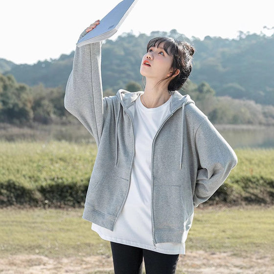 Foreign Trade Grey Hooded Sweatshirt for Men and Women Couple Autumn New Korean Loose All-match Jacket Casual Ins Top