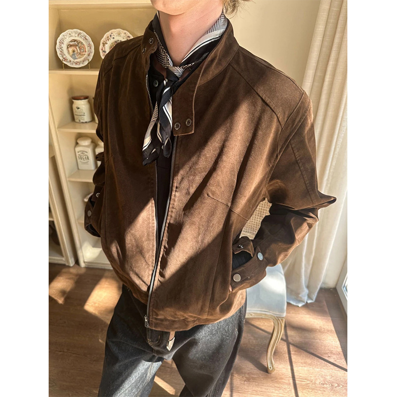 Be Careful When Using the Online Picture. Modern Era Short-Haired Suede High-Quality Short Stand-Up Collar Jacket for Men J5281-Special P70