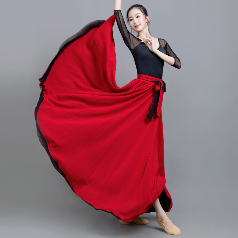 Performance Large Swing Long Skirt Double-Sided 540 Degree 720 Degree Chiffon Dance Skirt Reversible Half-Length Two-Color Dance Skirt Performance