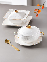 燕窝碗甜品碗陶瓷汤盅欧式带盖双耳麦片粥碗美容院商用精致糖水碗