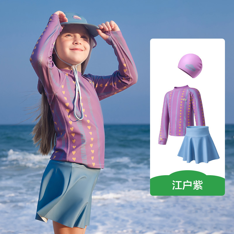 KK Tree Traje de baño para niños, hilo original, protector solar, niño y niña, manga corta dividida, traje de baño de bebé resistente al cloro antibacteriano 2024 nuevo