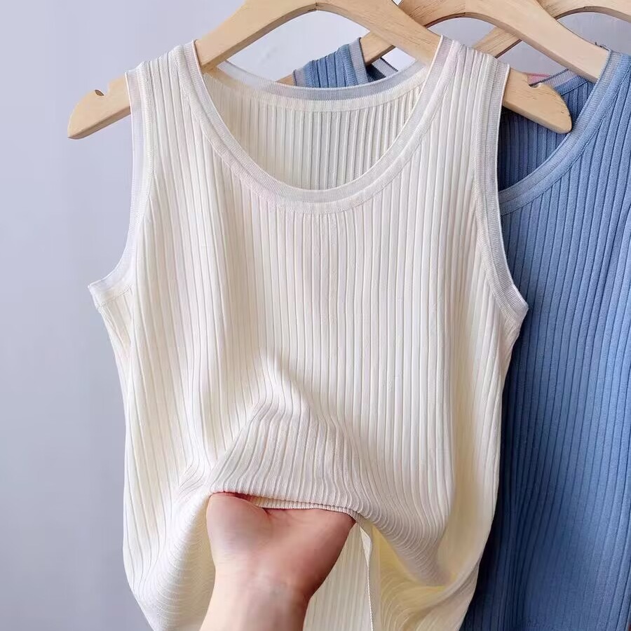 T-shirt Women's Summer New Versatile Ice Silk Knitted Camisole with Suit Bottoming Shirt Top Factory Direct Sale