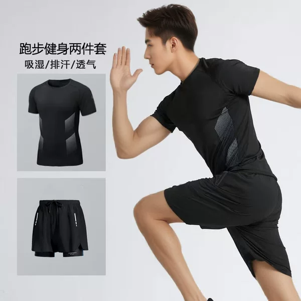 2026 Men's Short-Sleeve Swimwear Set Anti-Embarrassment Double-Layer Pants Two-Piece Sunscreen Printed Quick-Dry Adult Plus Size Swimming