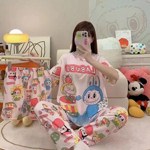 New Summer Milk Silk Cute Rab Cloth Sweet Cartoon Short-sleeved Home Three-piece Pajamas Cross-border Southeast Asia