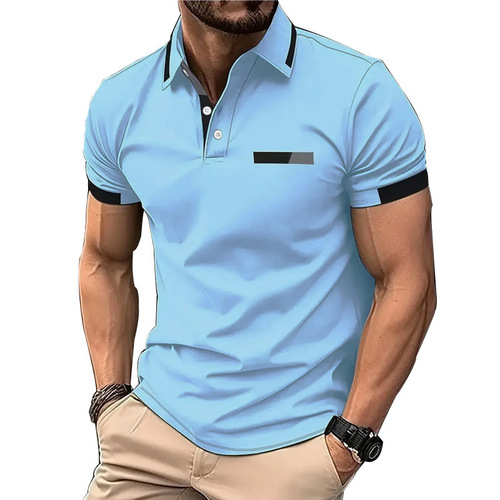 2025 Amazon New Cross-border Men's Casual POLO Shirt with Pouch Pocket Print Collar Business T-Shirt for Men