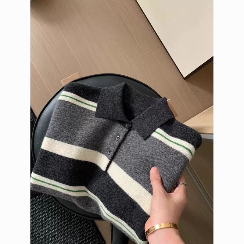 撞色条纹洋气针织衫女韩系秋季上衣新款宽松慵懒毛衣百搭减龄潮|undefined