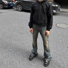 2023高定ファッションウィークboot cut竹節綿色あせた泥染めミニラッパジーンズアメリカ高街レトロ