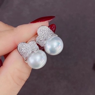 Live Hot S925 Silver Natural Pearl Earrings Earrings Ring Two-leaf Grass Freshwater akoya Pearl Set