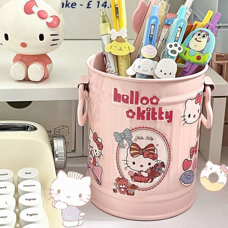 かわいいピンクの鉄のバケツイチゴ収納バケツ学生寮デスクトップ収納ボックスインリトルレッドブック同じクマペンホルダー|undefined