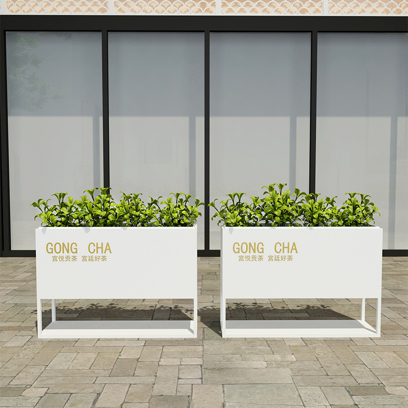 户外简约铁艺花箱室外商场步行街外摆花槽隔断庭院花园落地种植箱