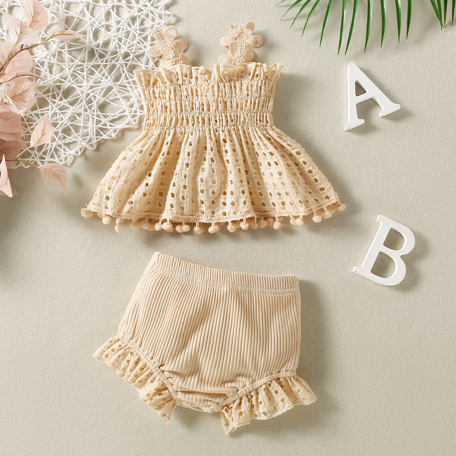 Title 2, Apricot Cotton Net Baby Two-piece Set, High Tem...