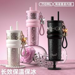 世大家同款保温杯大容量女生送礼高颜值礼物陶瓷内胆保冰吸管杯子