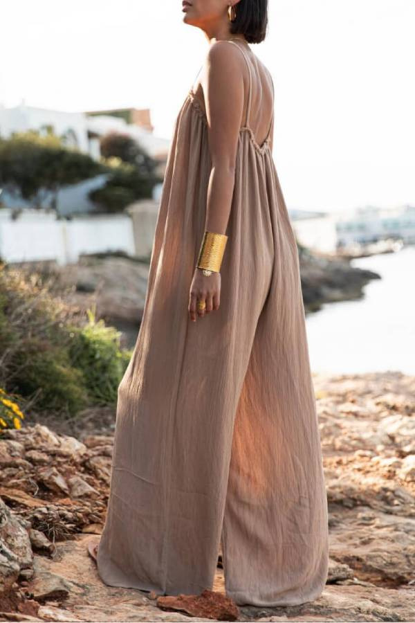 Women's Loose Fit Backless Halter Linen Jumpsuit – Casual Beach Resort Romper For Summer_ecoleips.com