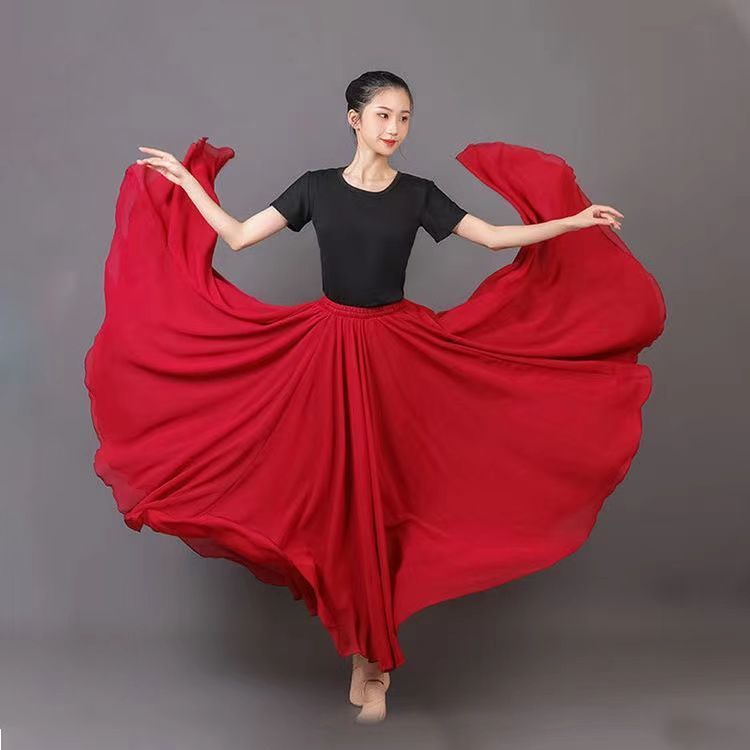 720度二重層ダンススイングスカート新疆ダンスハーフレングススカートパフォーマンス服女性練習服クラシックダンス服|undefined