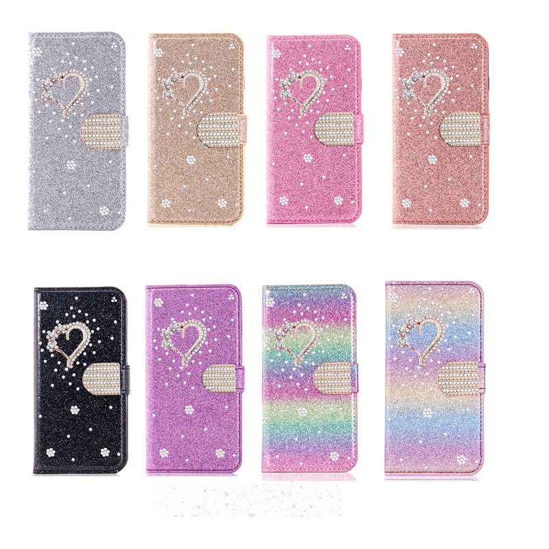 Suitable for Iphone17/15/16Promax Flash Diamond Heart Flip Phone Case Wallet-Style Anti-Fall Protective Leather Case Suitable for Iphone17/15/16Promax Flash Diamond Heart Flip Phone Case Wallet-Style Anti-Fall Protective Leather Case