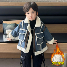 儿童加绒牛仔外套秋冬款2025新款洋气时髦男童冬装加厚保暖衣服冬