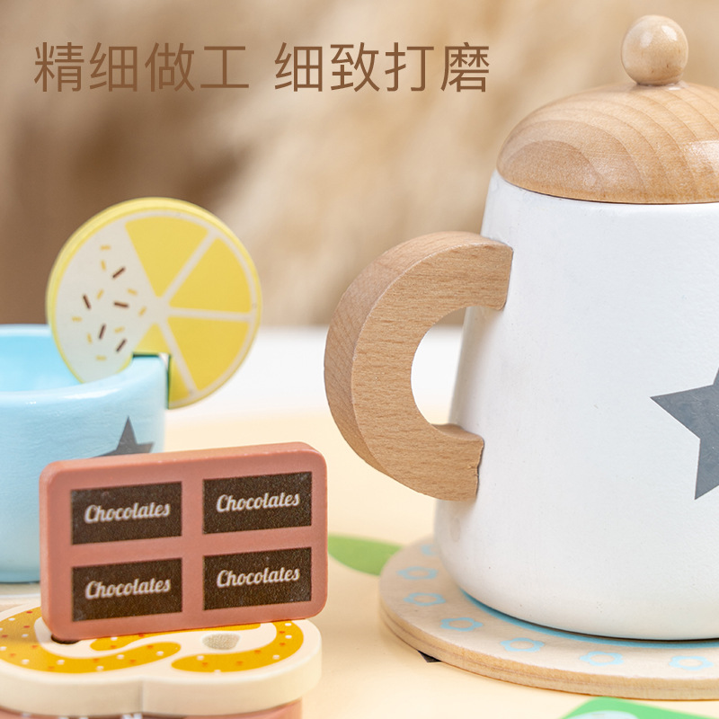 Juego de té de la tarde de simulación de madera para niños, juego de postre, cocina para bebés, juego de casas, juguetes educativos para la educación temprana image 5