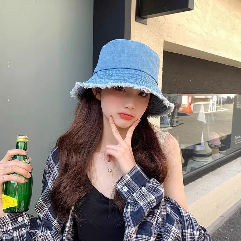 女性用の新しい夏のデニム盆地帽子、日よけと日焼け止め帽子、韓国スタイルのトレンディな日よけ帽子、顔を覆う、多用途のトレンディなブランド、顔を小さくする|undefined
