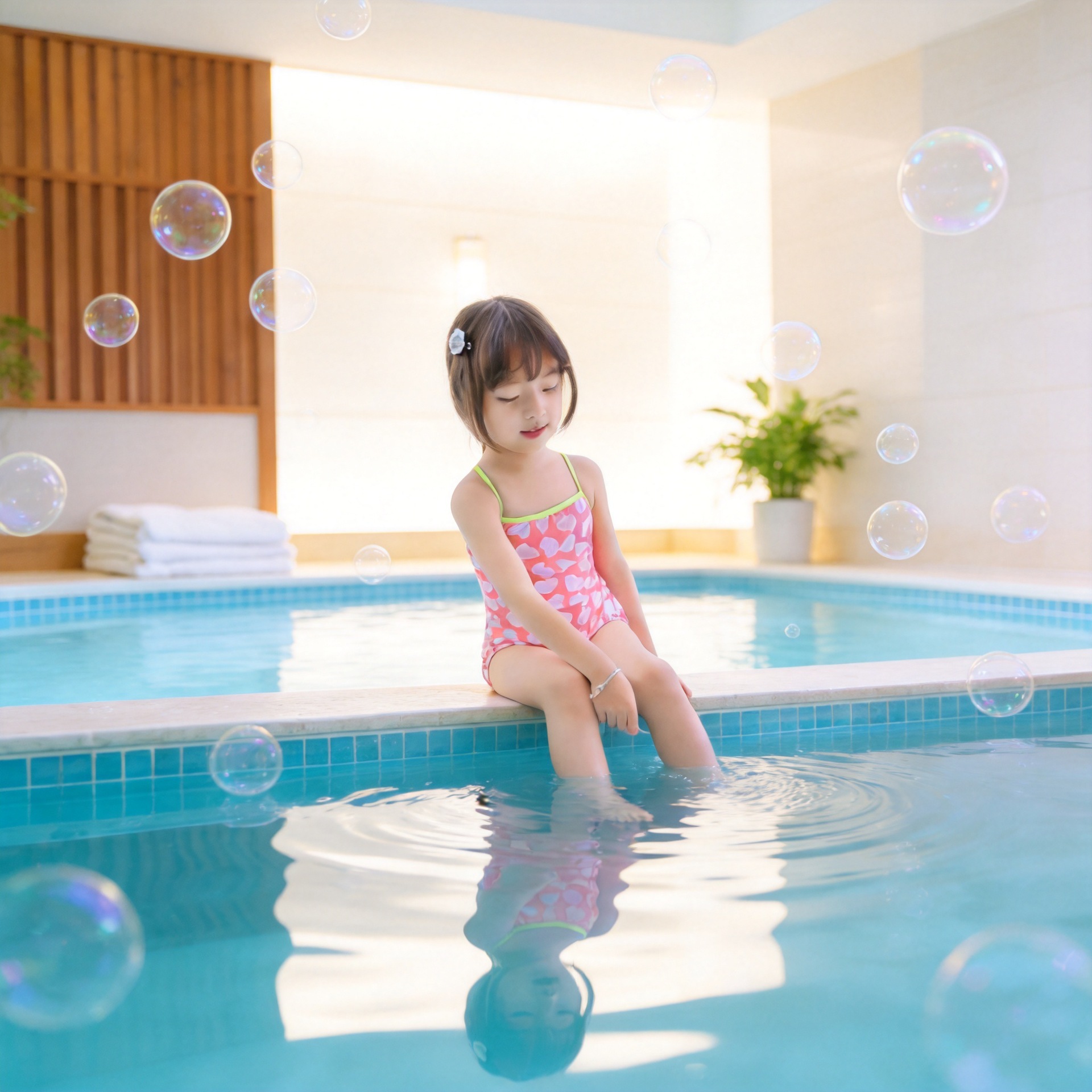 Children's cute fuchsia swimwear for students for swimming