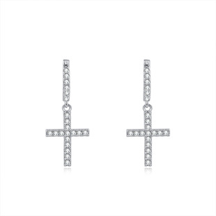 European and American Popular Cross Earrings, Personalized Ins Style 925 Silver Inlaid Moissanite Earrings, Cross-Border Popular Hip-Hop Earrings