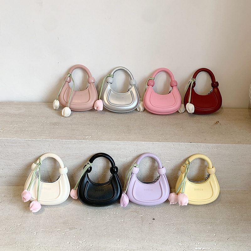 Bolsas para niños en línea rojo y azul Tulipan bolsas de media luna portátiles para hombres y mujeres simple color sólido mini bolso de hombro para bebés