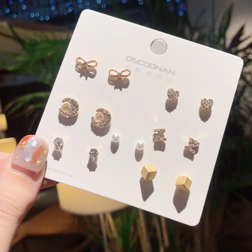 One-week earring set, small, new, versatile, simple, no need to take off new style earrings, women's fashionable temperament earrings wholesale