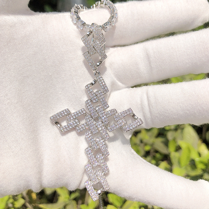 Plating, Inlay Design Titanium Steel Copper Plating Inlay Geometric Cross Zircon Pendant Necklace