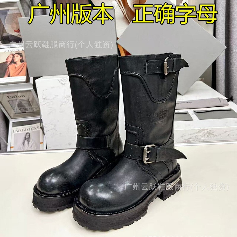 巴黎同款~毒液黑色骑士靴女2025新款厚底长筒靴子高街酷拽机车靴|undefined