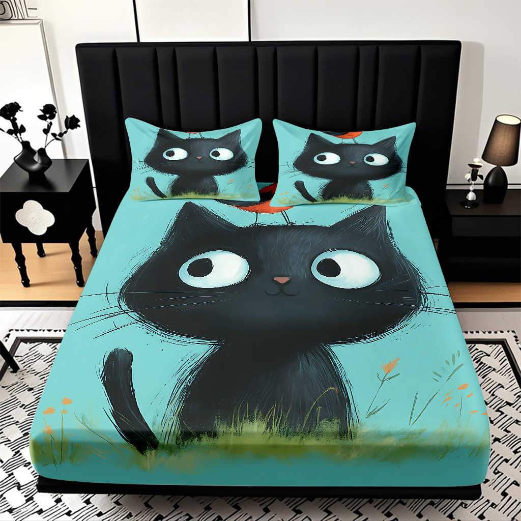 TEMU / JIT cama abrasiva Kits de dibujos animados gatito impresión digital 3D ropa de cama para diseñar