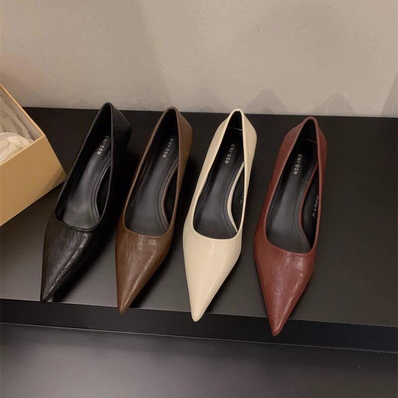 French Style Celebrity Black Shoes 2025 New Spring, Autumn and Winter Pointed Toe Red High Heels