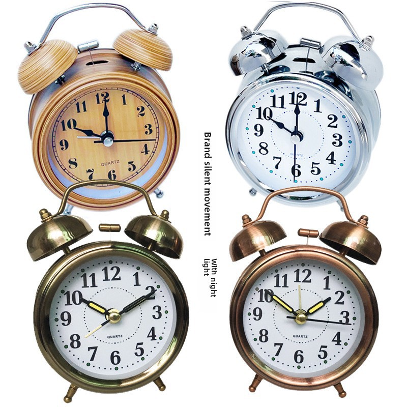 Wholesale retro ringing bell 3 inch metal alarm clock Aishida silent with night light student children gift alarm clock