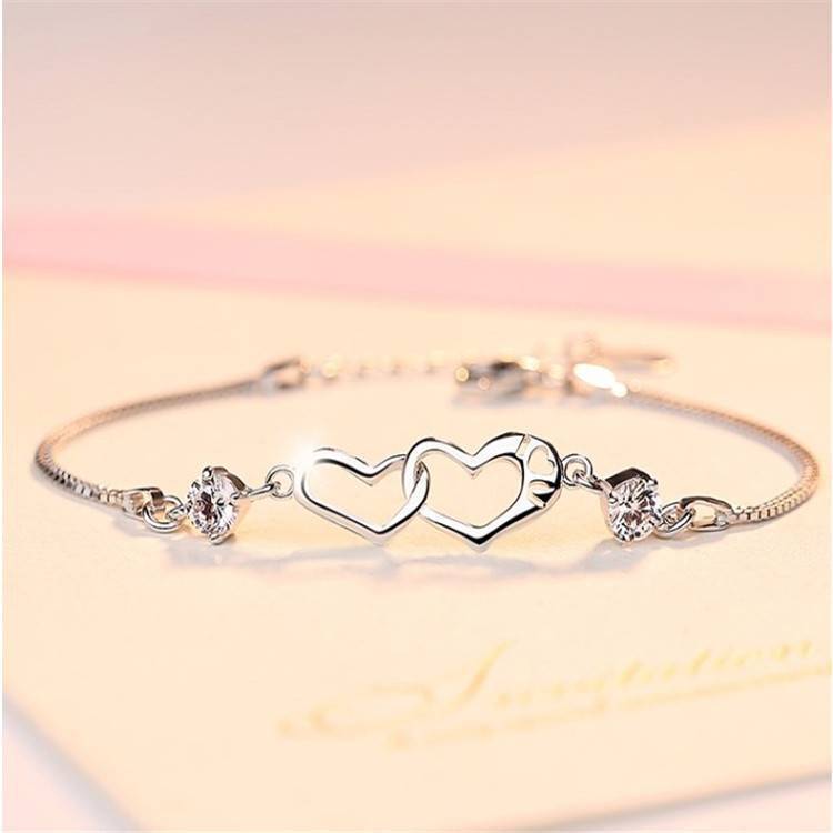 LH004 Cross-border White Gold Plated S925 Silver Double Heart Amethyst Heart to Heart Ladies Bracelet Live Explosions Supply LH004 Cross-border White Gold Plated S925 Silver Double Heart Amethyst Heart to Heart Ladies Bracelet Live Explosions Supply