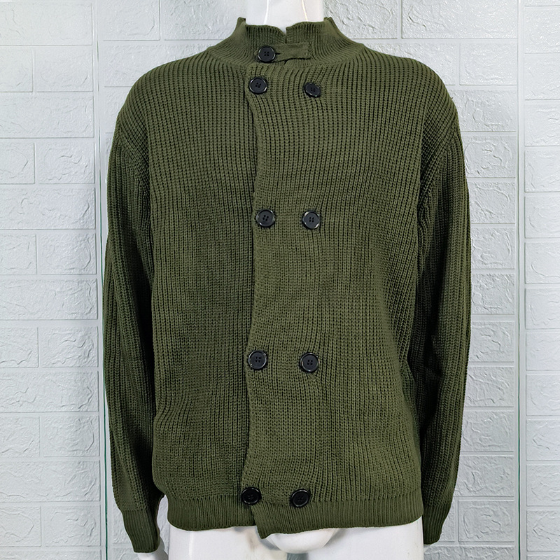 2025 New Large Size Sweater Solid Color Button Knitted Jacket Men's Clothing_voghion.com