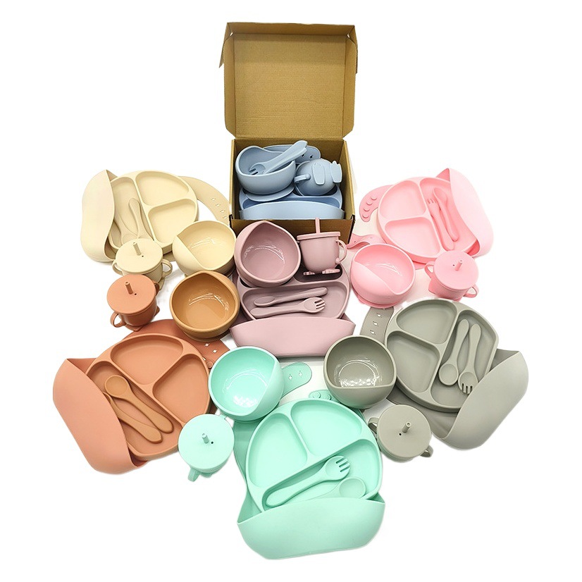 Complemento alimenticio transfronterizo para niños, plato de silicona, plato de suplemento alimenticio para bebés, plato de comida sonriente de seis piezas, vajilla para alimentación maternoinfantil al por mayor