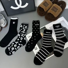 秋冬季網紅堆堆襪高腰條紋字母簡約小眾黑色ins潮流外穿長襪