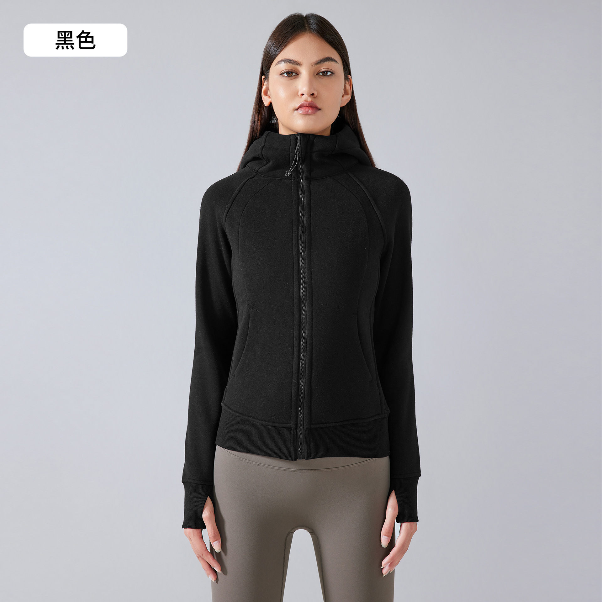 秋冬の新スタイルベルベットフード付きジッパースポーツジャケット女性のカジュアルアウトドアフィットネスヨガ服 DJ028 ソフト