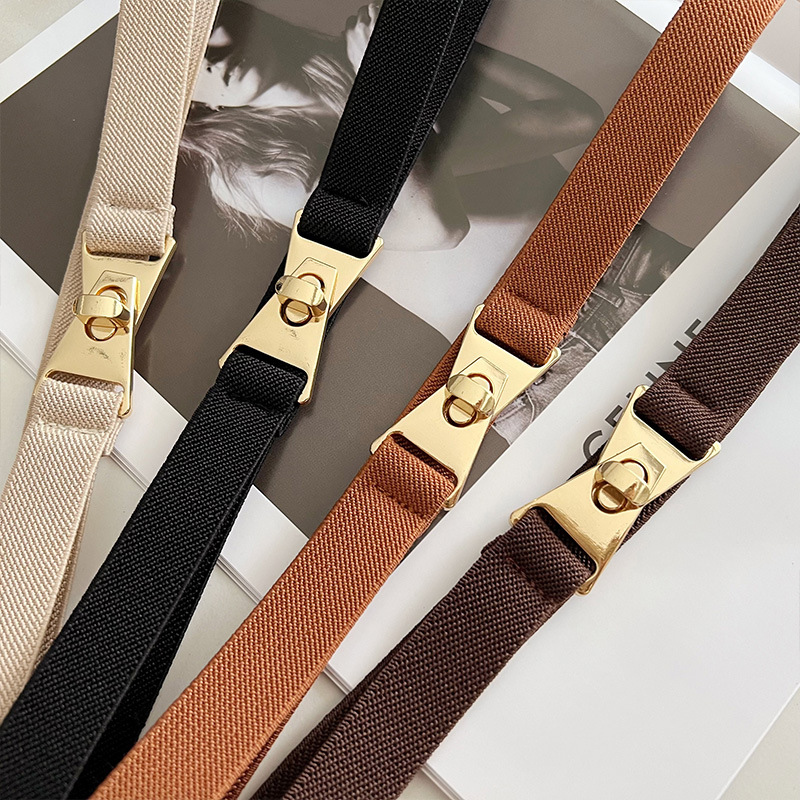 Elástico elástico todo partido Cinturón fino para las mujeres con vestido falda suéter traje chaqueta cintura apretada sello decorativo negro