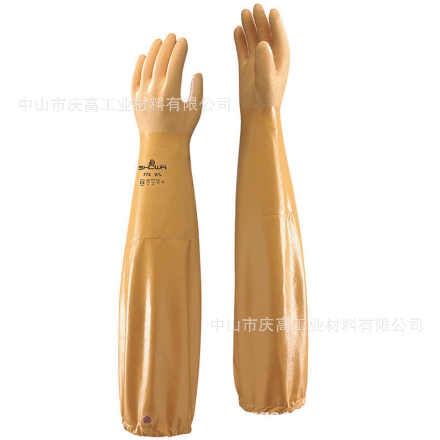 SHOWA防化手套772全丁腈涂层，袖套加长，高耐化学性和抓握力