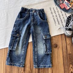 【現物】日系子供服中古小衆潮牌児童復古ポケット工装ジーンズ