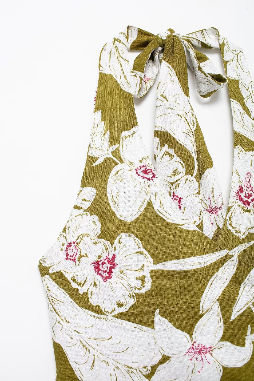 Women's linen blend flower print suit jacket pants dress set_voghion.com